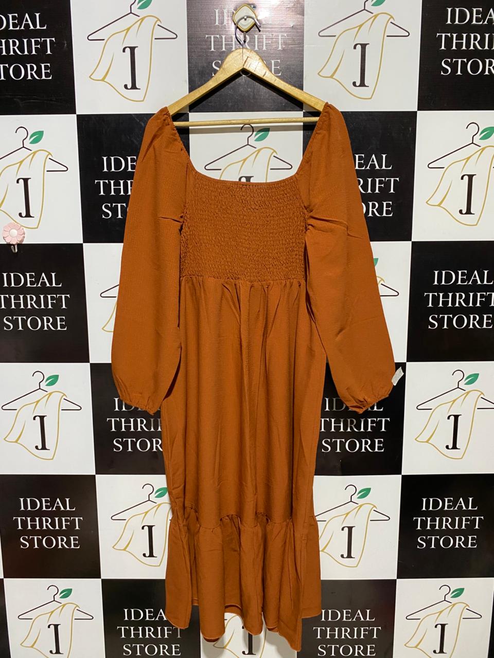 SHEIN CURVE |XL| BUST 17| B32| RUST ORANGE SMOCKED LONG MAXI DRESS
