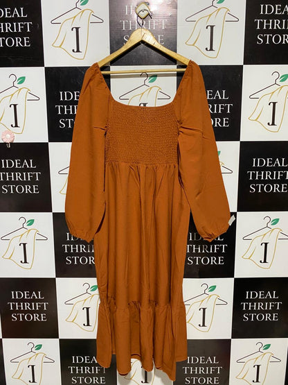 SHEIN CURVE |XL| BUST 17| B32| RUST ORANGE SMOCKED LONG MAXI DRESS