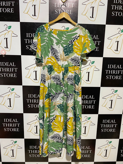 SHEIN CURVE |XL| BUST 19| B20| VIBRANT YELLOW FLORAL PRINT MIDI DRESS
