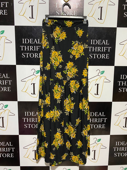 BOOHOO |S| WAIST 26| B20| BLACK AND YELLOW FLORAL BUTTON-FRONT MAXI SKIRT