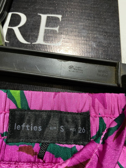 LEFTIES |S| BUST 27| B20| PINK AND GREEN FLORAL WIDE LEG SATIN PANTS