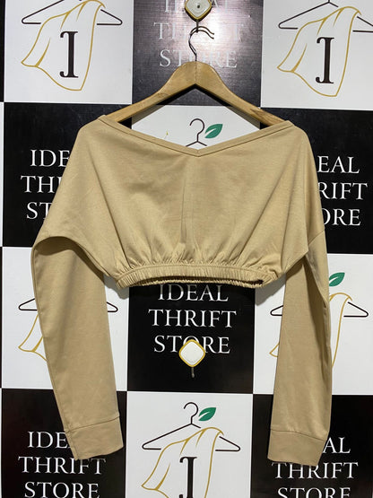 FEMME LUXE |S| BUST FREE| B20| WOMEN'S BEIGE OFF-SHOULDER CROP TOP