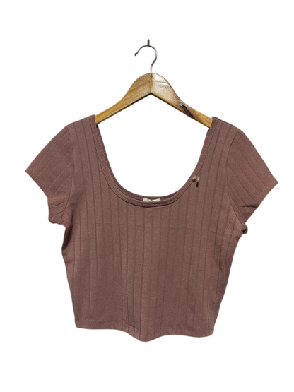 BOZZOLO |L| BUST 16| B20| WOMEN'S RIBBED SCOOP NECK CROP TOP - MAUVE BROWN