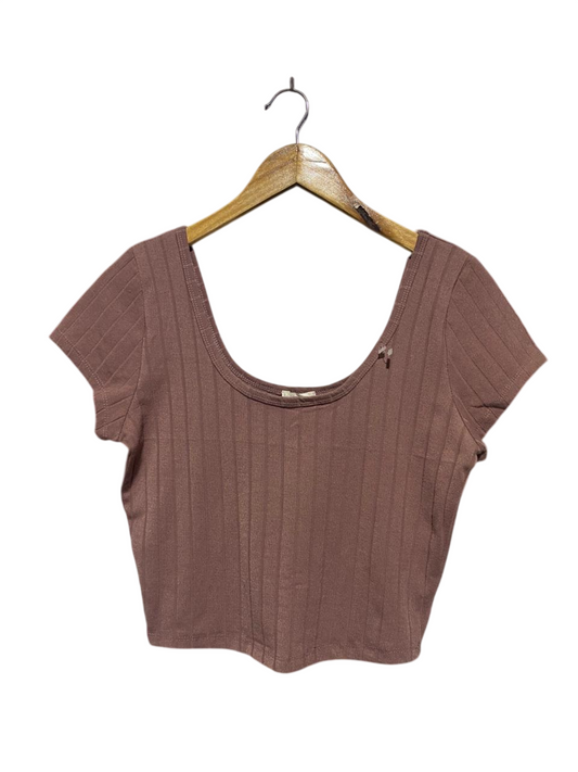 BOZZOLO |L| BUST 16| B20| WOMEN'S RIBBED SCOOP NECK CROP TOP - MAUVE BROWN