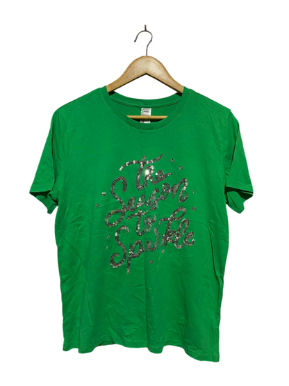 ANKO |L| BUST 20| B20| WOMEN'S "THE SEASON TO SPARKLE" SEQUIN GRAPHIC TEE - VIBRANT GREEN