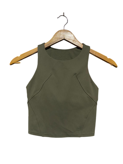 LULULEMON |XS| BUST 12| B20| WOMEN'S HIGH-NECK ATHLEISURE CROP TANK TOP - OLIVE GREEN