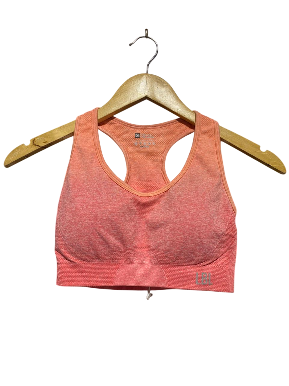 |S| BUST 12| B20| WOMEN'S SEAMLESS OMBRE RACERBACK SPORTS BRA - ORANGE/PINK