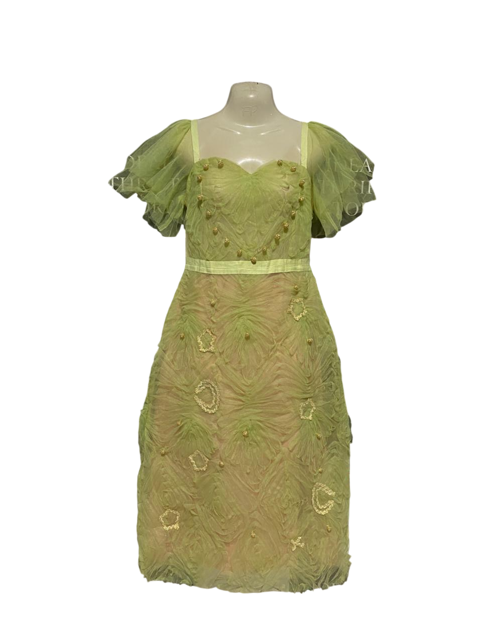 VERONICA |M| BUST 18| B20| ELEGANT LIME GREEN TULLE RUFFLE MIDI DRESS