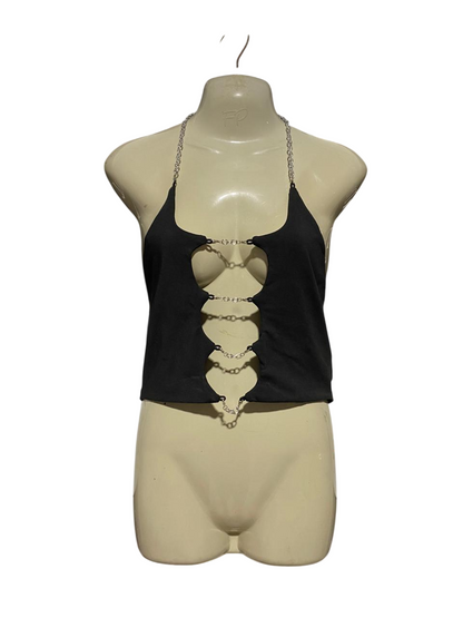 SHEIN |L| BUST 16| B20| BLACK CUT-OUT HALTER TOP WITH SILVER CHAIN DETAILS