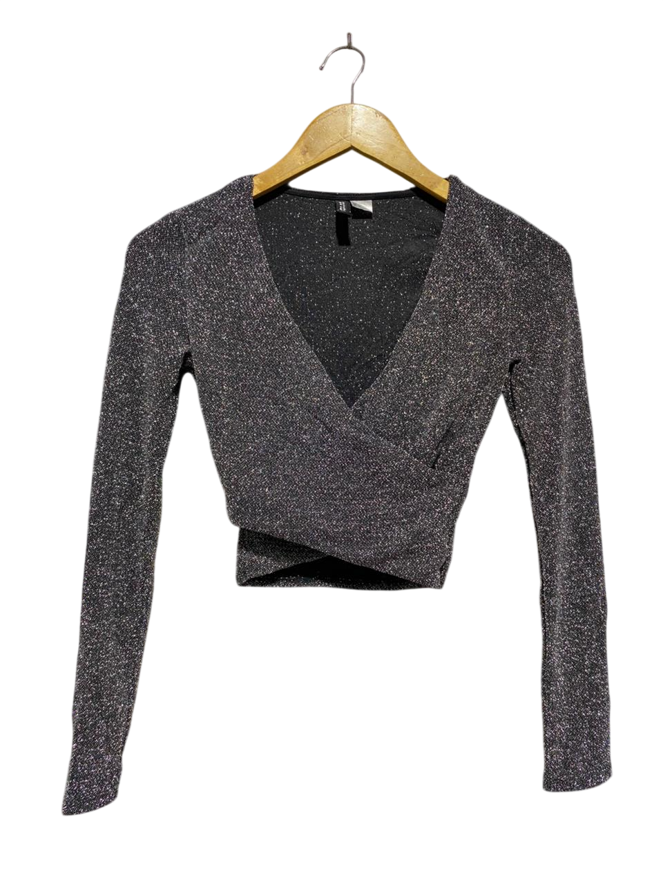H&M |XS| BUST 145| B20| SPARKLY METALLIC WRAP-FRONT CROP TOP