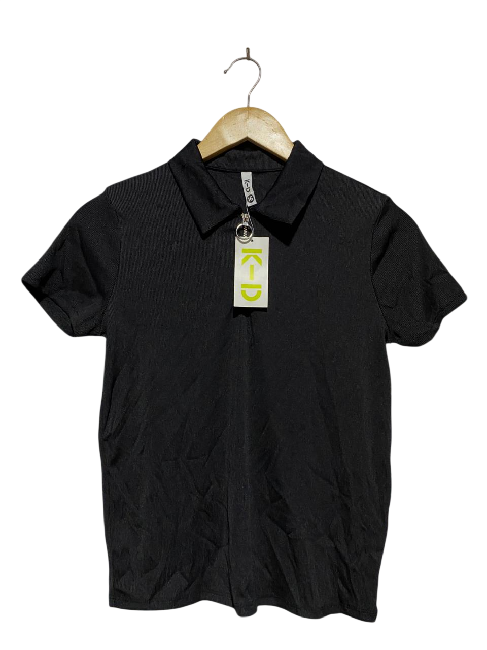 K D |M| BUST 17| B20| BLACK RIBBED QUARTER-ZIP POLO SHIRT