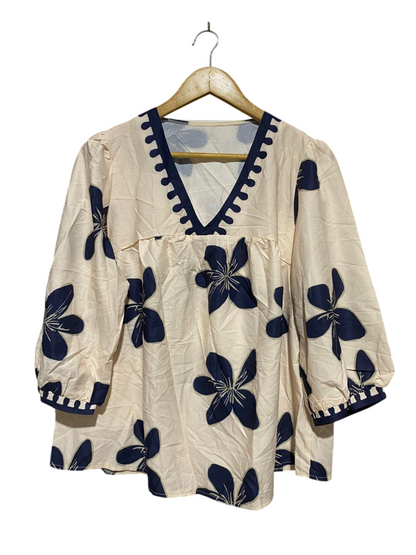 SHEIN CURVE |XL| BUST 22| B20| BOHO FLORAL PRINT V-NECK BLOUSE WITH CONTRAST TRIM