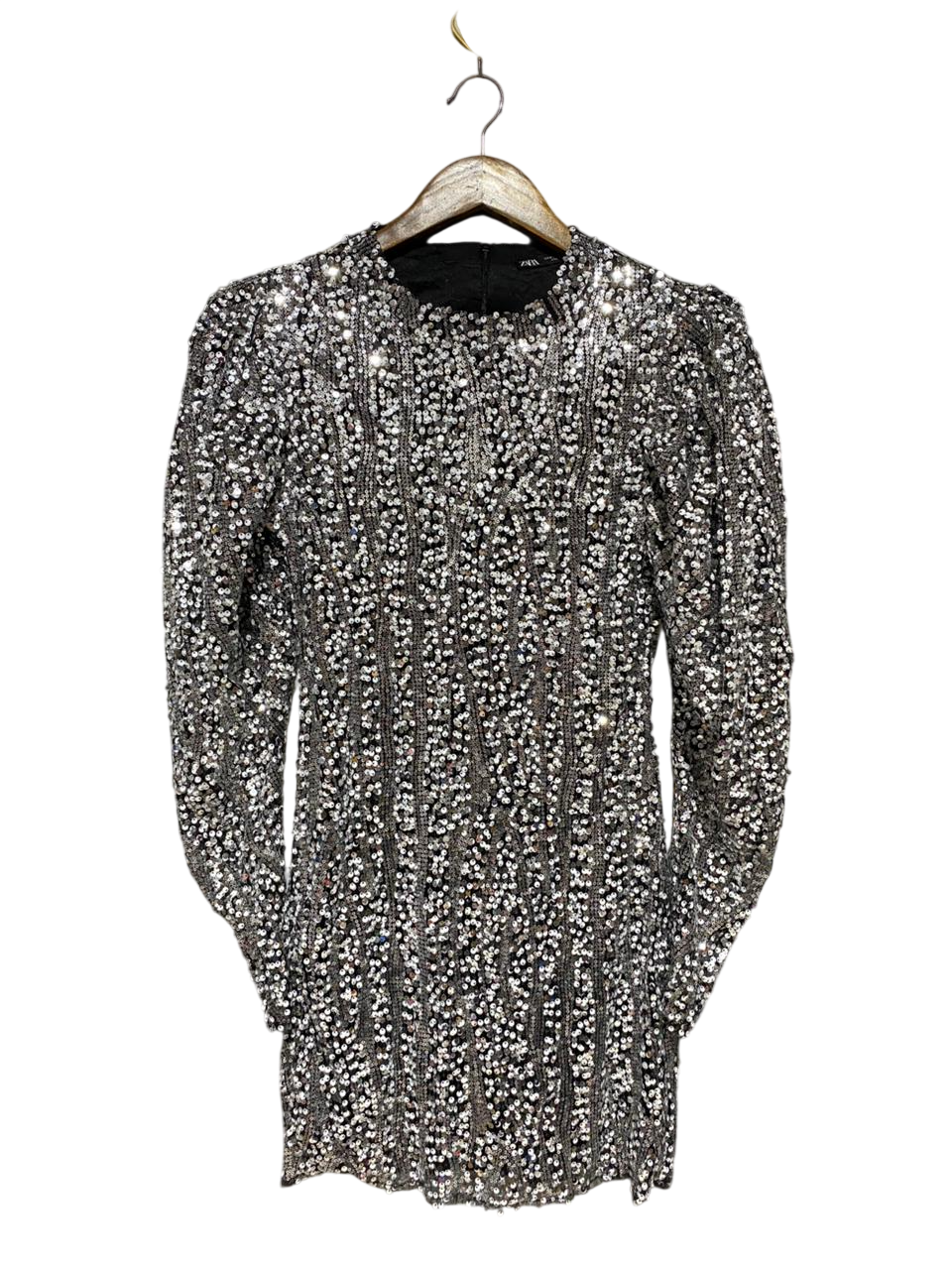ZARA |M| BUST 17| B20| SILVER SEQUIN EMBELLISHED LONG SLEEVE MINI DRESS
