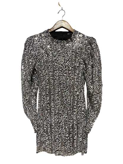 ZARA |M| BUST 17| B20| SILVER SEQUIN EMBELLISHED LONG SLEEVE MINI DRESS