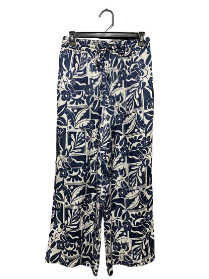 DANNI MINOGUE |M| WAIST 28| B20| NAVY AND WHITE FLORAL WIDE-LEG PALAZZO PANTS