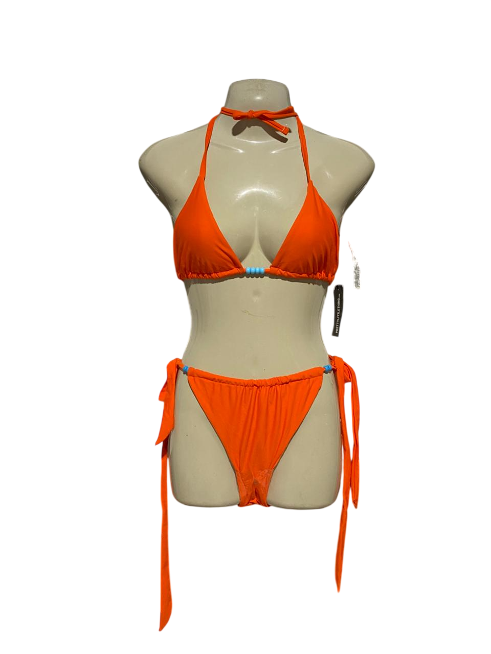 PRETTYLITTLE THING |XS| B20| NEON ORANGE BEADED BIKINI SET