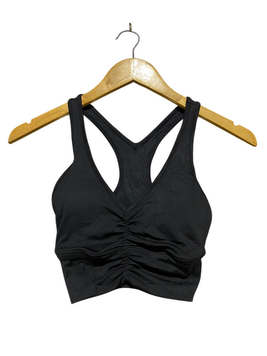 ANKO ACTIVE |XS| BUST 12| B20| BLACK RUCHED FRONT RACERBACK SPORTS BRA CROP TOP