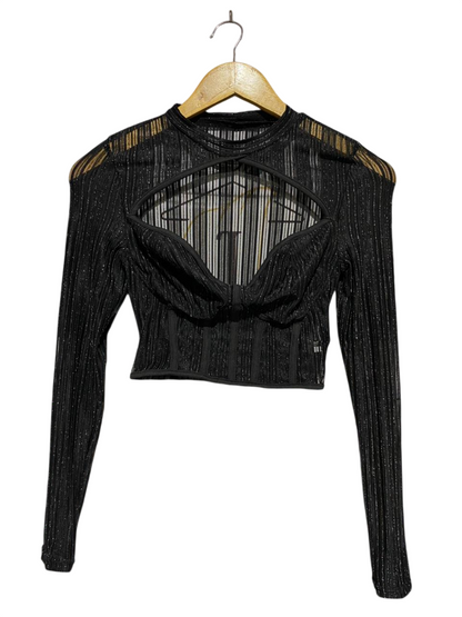 SHEIN |XS| BUST 13| B20| GLITTER MESH CUT-OUT LONG SLEEVE CROP TOP