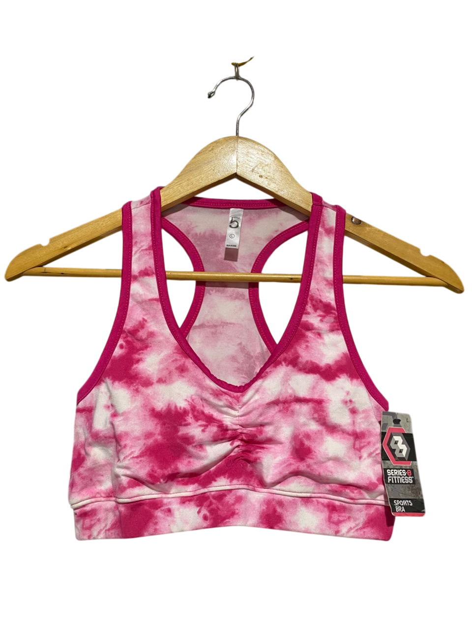 B STYLE |L| BUST 13| B20| WOMEN'S PINK TIE-DYE SPORTS BRA