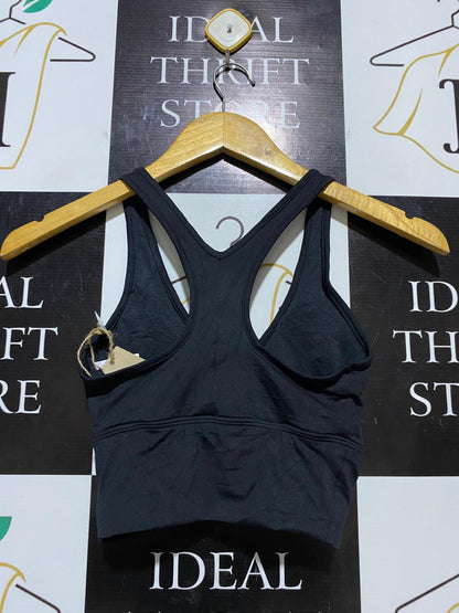 ANKO ACTIVE |XS| BUST 12| B20| BLACK RUCHED FRONT RACERBACK SPORTS BRA CROP TOP