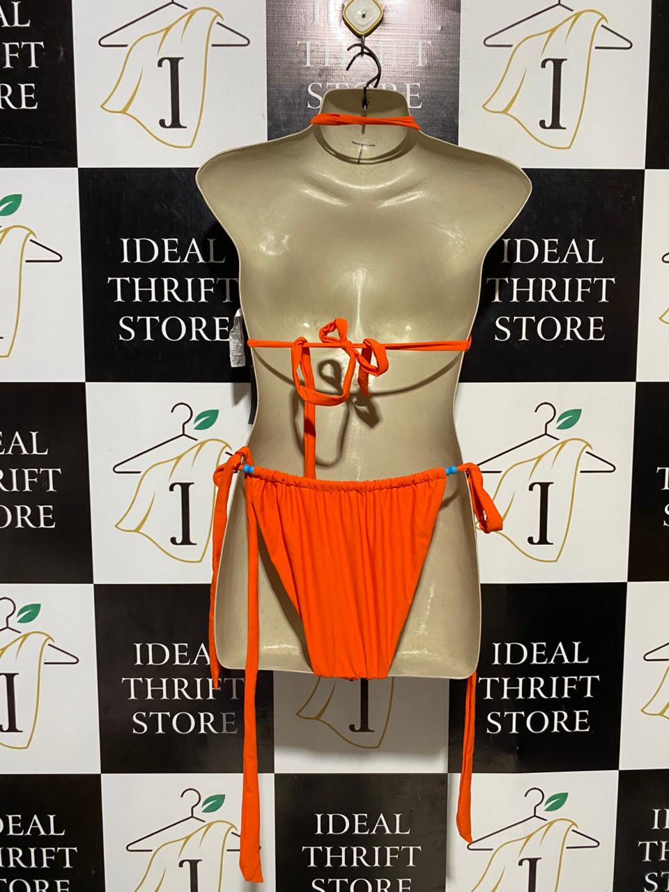 PRETTYLITTLE THING |XS| B20| NEON ORANGE BEADED BIKINI SET