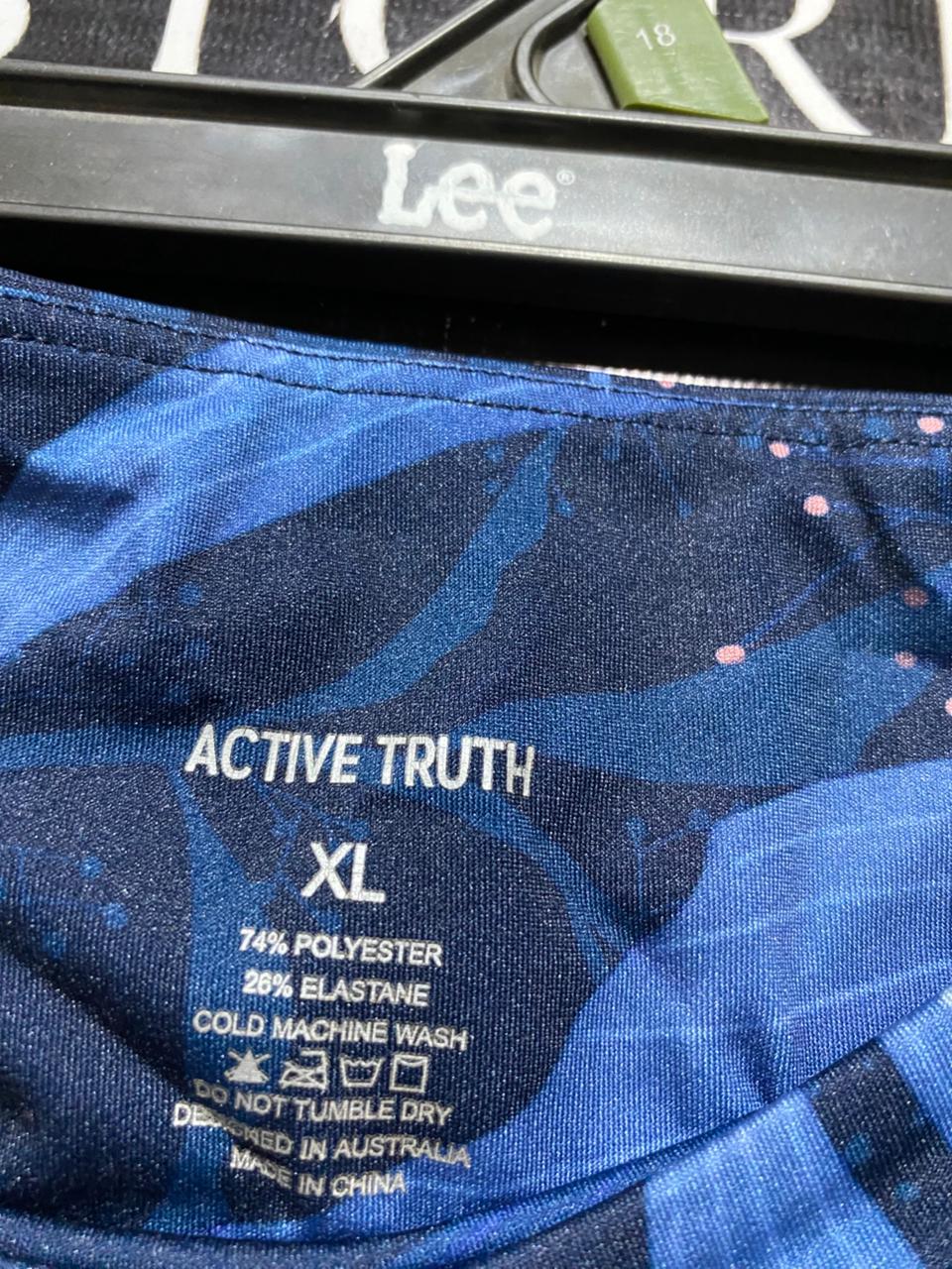 ACTIVE TRUTH |XL| WAIST 32| B20| BLUE LEAF PRINT HIGH-WAISTED LEGGINGS