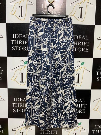 DANNI MINOGUE |M| WAIST 28| B20| NAVY AND WHITE FLORAL WIDE-LEG PALAZZO PANTS