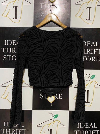 VALLEY GIRL |S| BUST 15 | B20| BLACK ZEBRA PRINT CORSET-STYLE CROP TOP