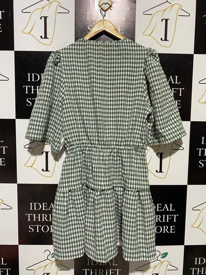 THE FATED |M| BUST 18| B20| GREEN AND WHITE GINGHAM CHECK MINI DRESS