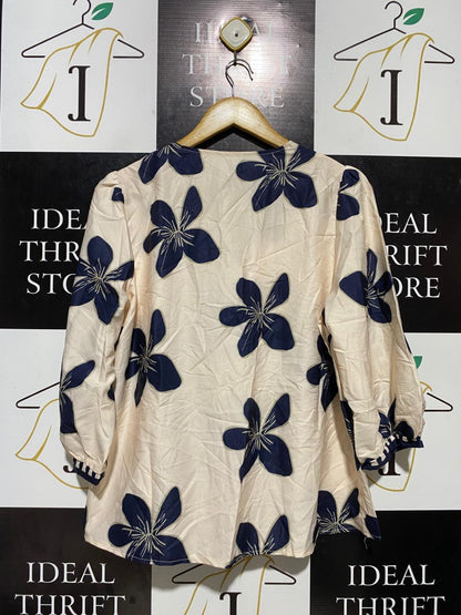 SHEIN CURVE |XL| BUST 22| B20| BOHO FLORAL PRINT V-NECK BLOUSE WITH CONTRAST TRIM