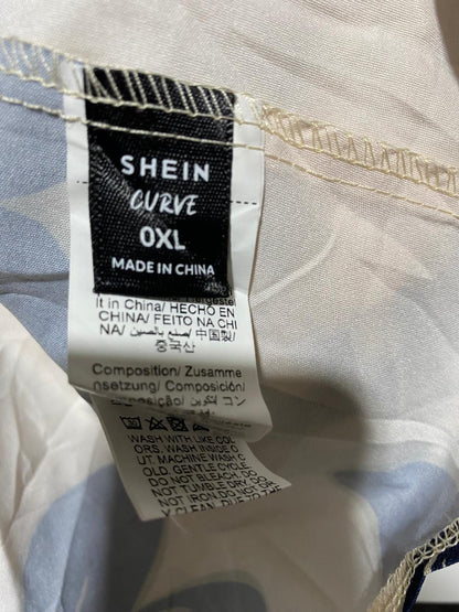 SHEIN CURVE |XL| BUST 22| B20| BOHO FLORAL PRINT V-NECK BLOUSE WITH CONTRAST TRIM