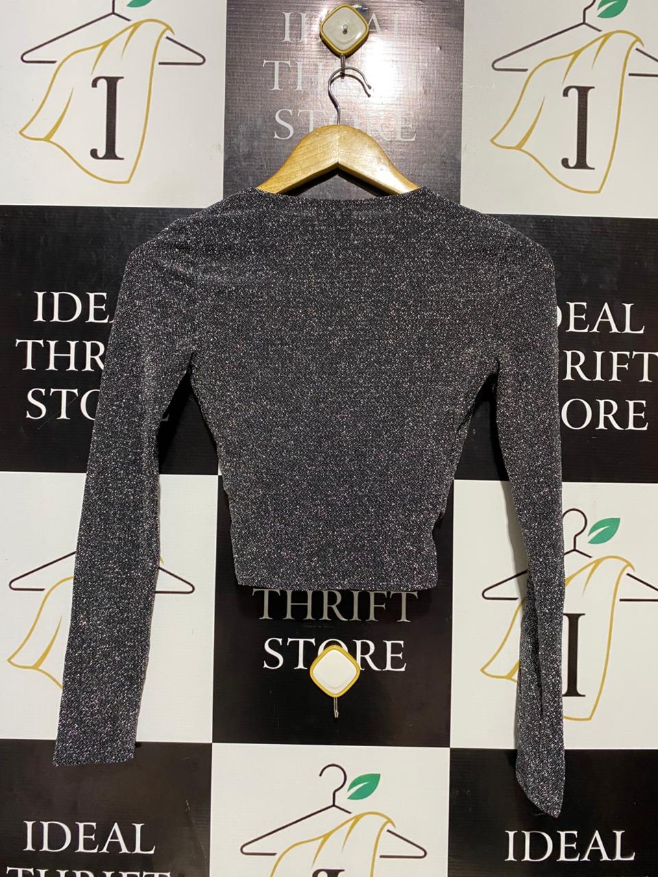 H&M |XS| BUST 145| B20| SPARKLY METALLIC WRAP-FRONT CROP TOP
