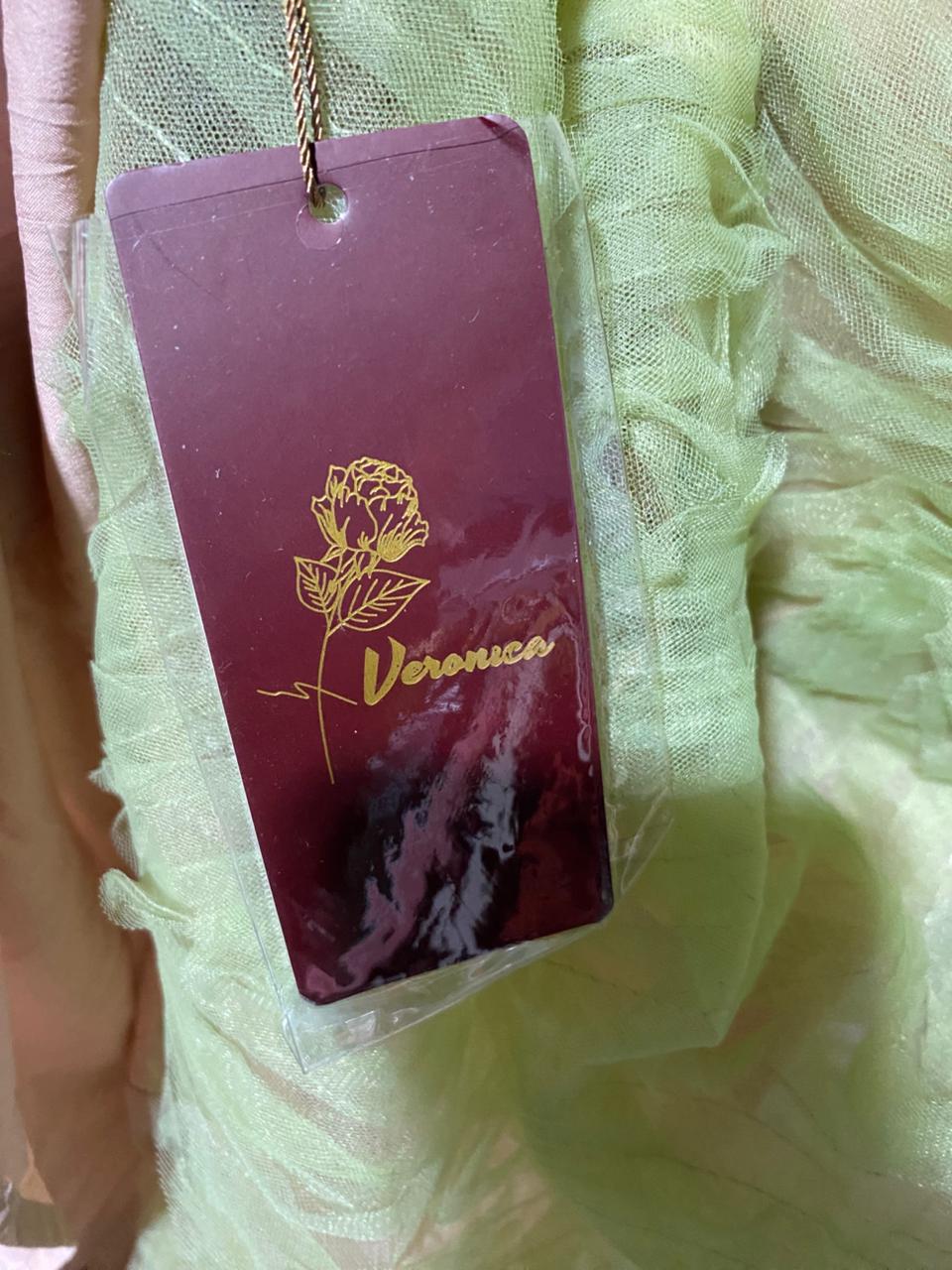 VERONICA |M| BUST 18| B20| ELEGANT LIME GREEN TULLE RUFFLE MIDI DRESS