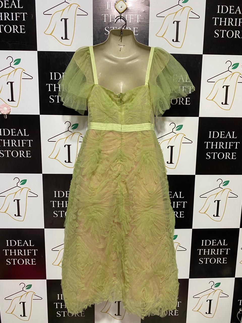 VERONICA |M| BUST 18| B20| ELEGANT LIME GREEN TULLE RUFFLE MIDI DRESS