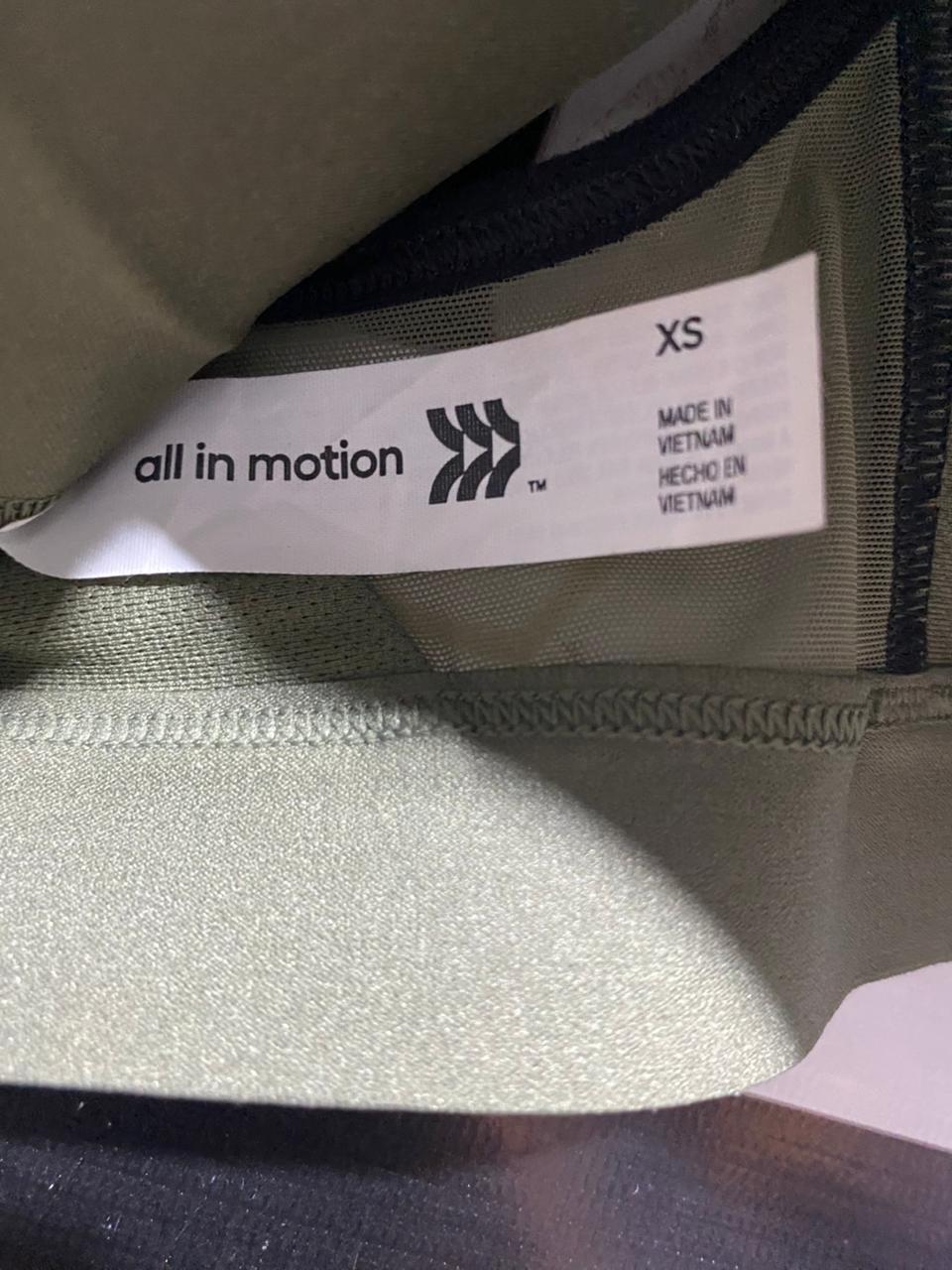 ALL IN MOTION |XS| BUST 13| B20| WOMEN'S OLIVE GREEN RACERBACK SPORTS BRA