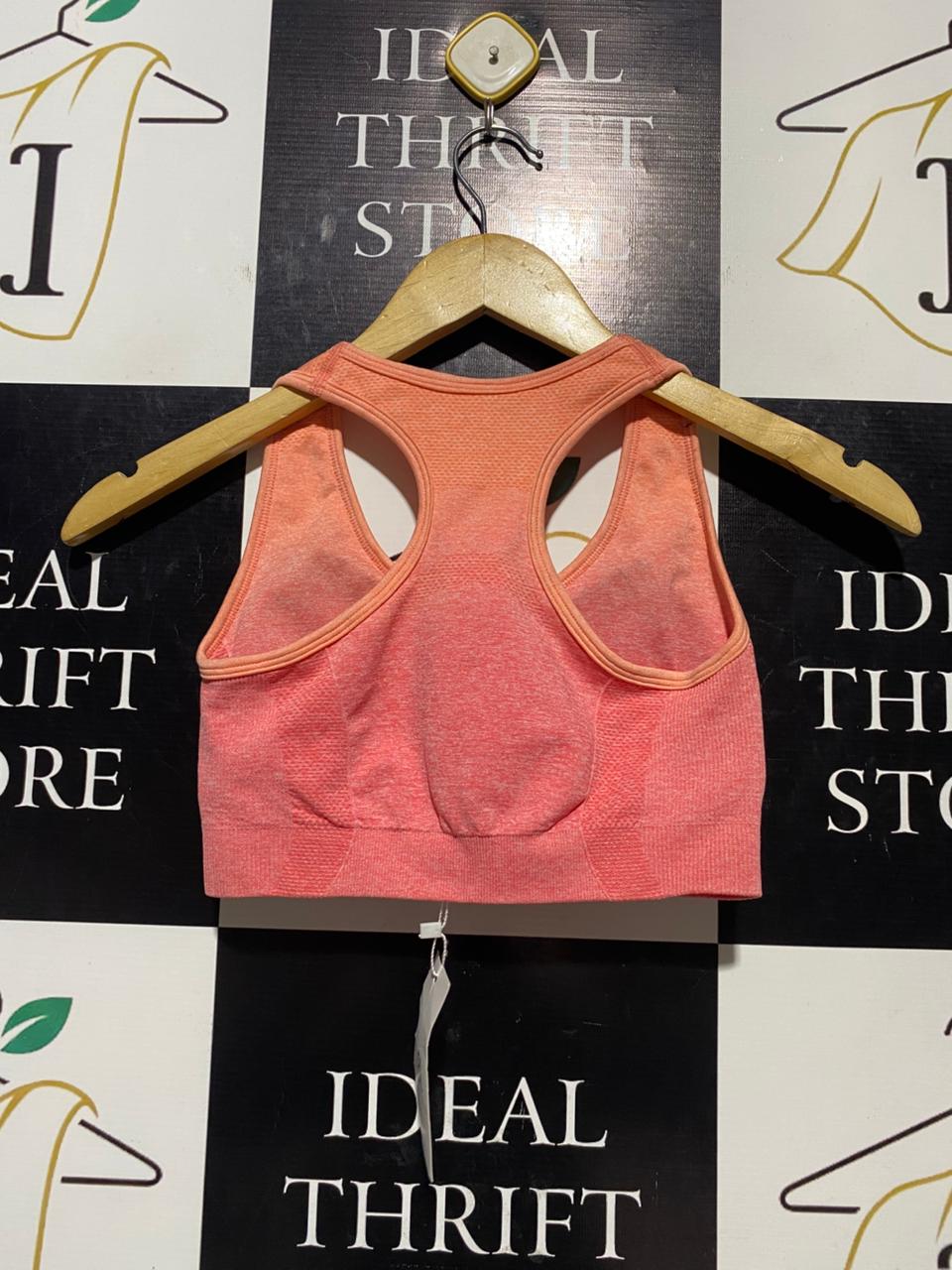 |S| BUST 12| B20| WOMEN'S SEAMLESS OMBRE RACERBACK SPORTS BRA - ORANGE/PINK
