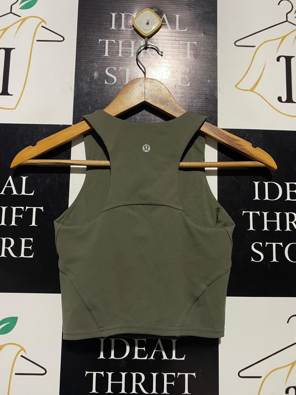 LULULEMON |XS| BUST 12| B20| WOMEN'S HIGH-NECK ATHLEISURE CROP TANK TOP - OLIVE GREEN
