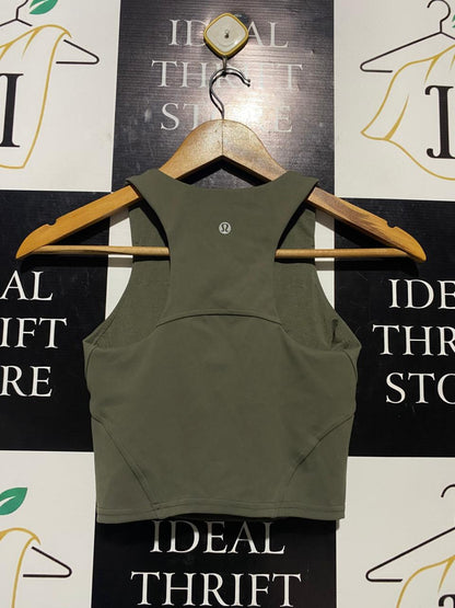 LULULEMON |XS| BUST 12| B20| WOMEN'S HIGH-NECK ATHLEISURE CROP TANK TOP - OLIVE GREEN