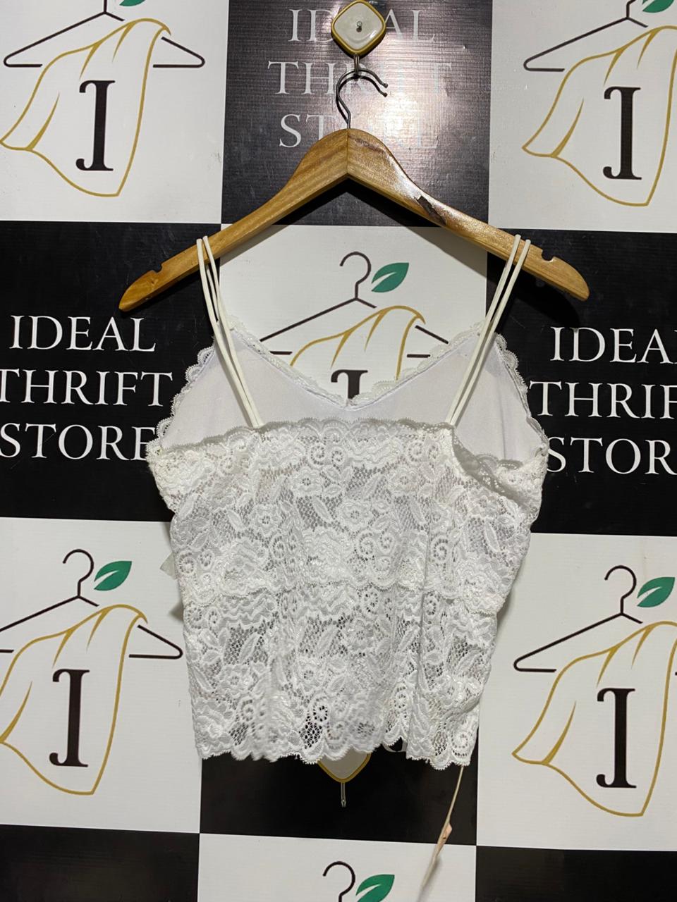 KATHY |M| BUST 15| B20| WOMEN'S SHEER FLORAL LACE BRALETTE CROP TOP - WHITE