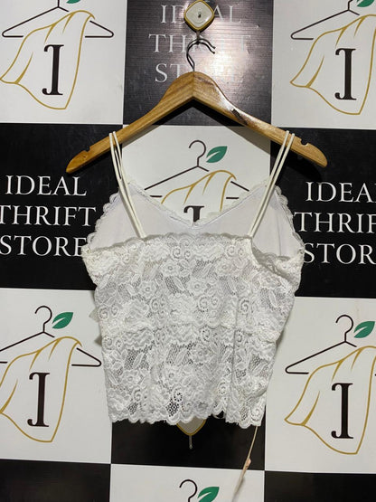 KATHY |M| BUST 15| B20| WOMEN'S SHEER FLORAL LACE BRALETTE CROP TOP - WHITE