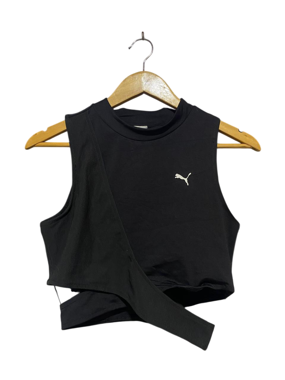 PUMA |M| BUST 16| B21| WOMEN'S ACTIVE ASYMMETRIC CROP TOP - CLASSIC BLACK - HIGH NECK DESIGN