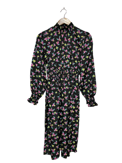 BOOHOO |M| BUST 17| C2| BLACK FLORAL HIGH-NECK SMOCKED MIDI DRESS