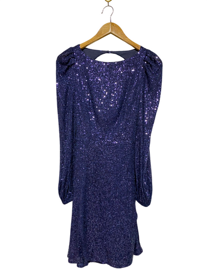 LITTLE MISTRESS |S| BUST 15| C2| DEEP PURPLE SEQUIN PUFF SLEEVE MINI DRESS