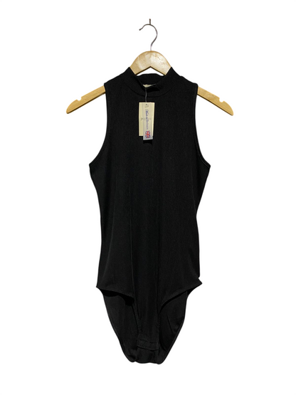 PAPAYA |M| BUST 16| C2| BLACK RIBBED HIGH-NECK SLEEVELESS BODYSUIT