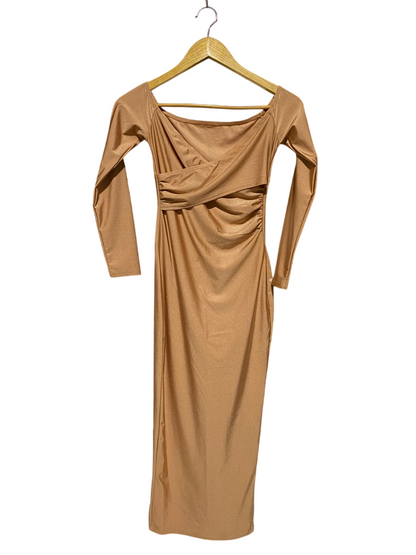SHEIN SXY |XS| BUST 13| C2| CHAMPAGNE GOLD LONG SLEEVE CUT-OUT MIDI DRESS