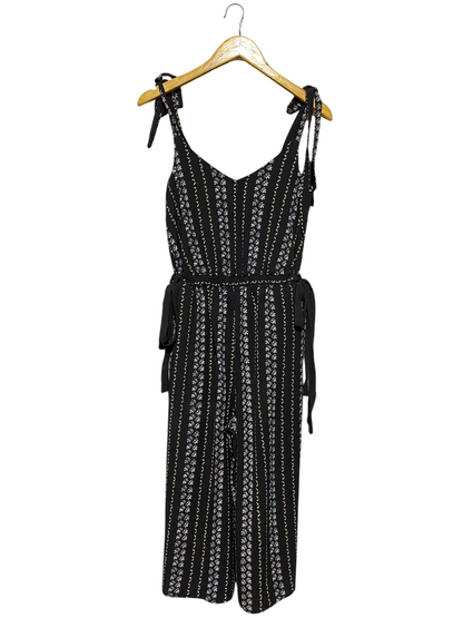 PRIMARK |S| BUST 15| C2| BLACK FLORAL STRIPE TIE-SHOULDER JUMPSUIT