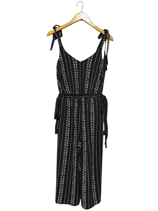 PRIMARK |S| BUST 15| C2| BLACK FLORAL STRIPE TIE-SHOULDER JUMPSUIT