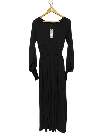 BOOHOO |S| BUST 16| C2| BLACK LONG SLEEVE SMOCKED WAIST MAXI DRESS