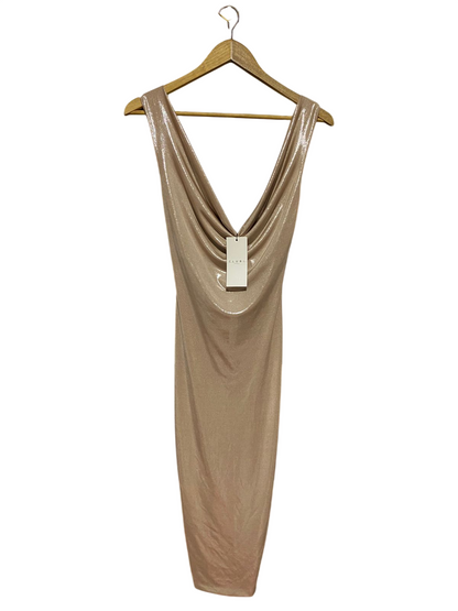 CLUBL |S| BUST 15| C2| ROSE GOLD METALLIC COWL NECK MAXI DRESS