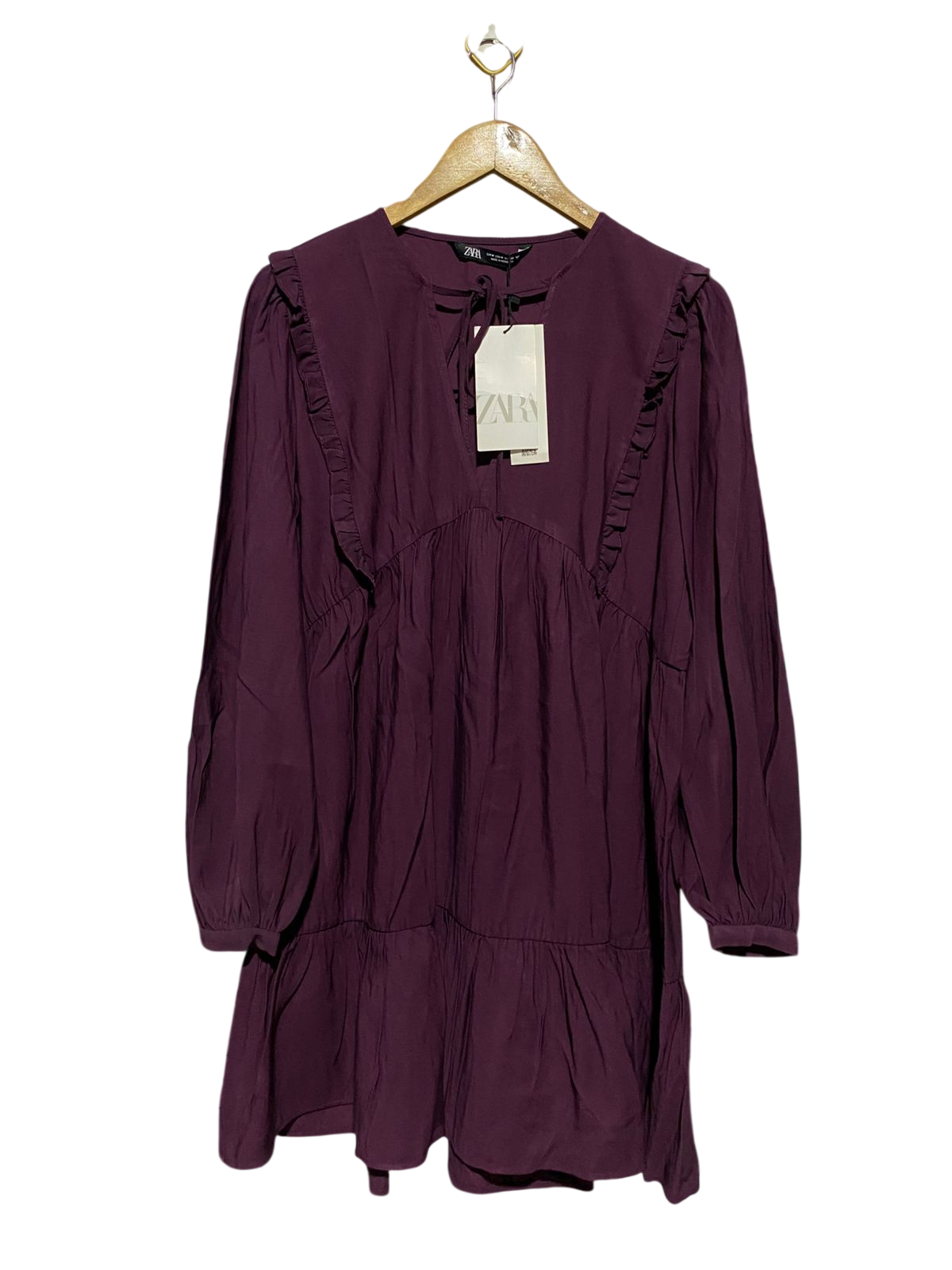 ZARA |M| BUST 19| C2| DEEP PURPLE RUFFLED V-NECK MINI DRESS